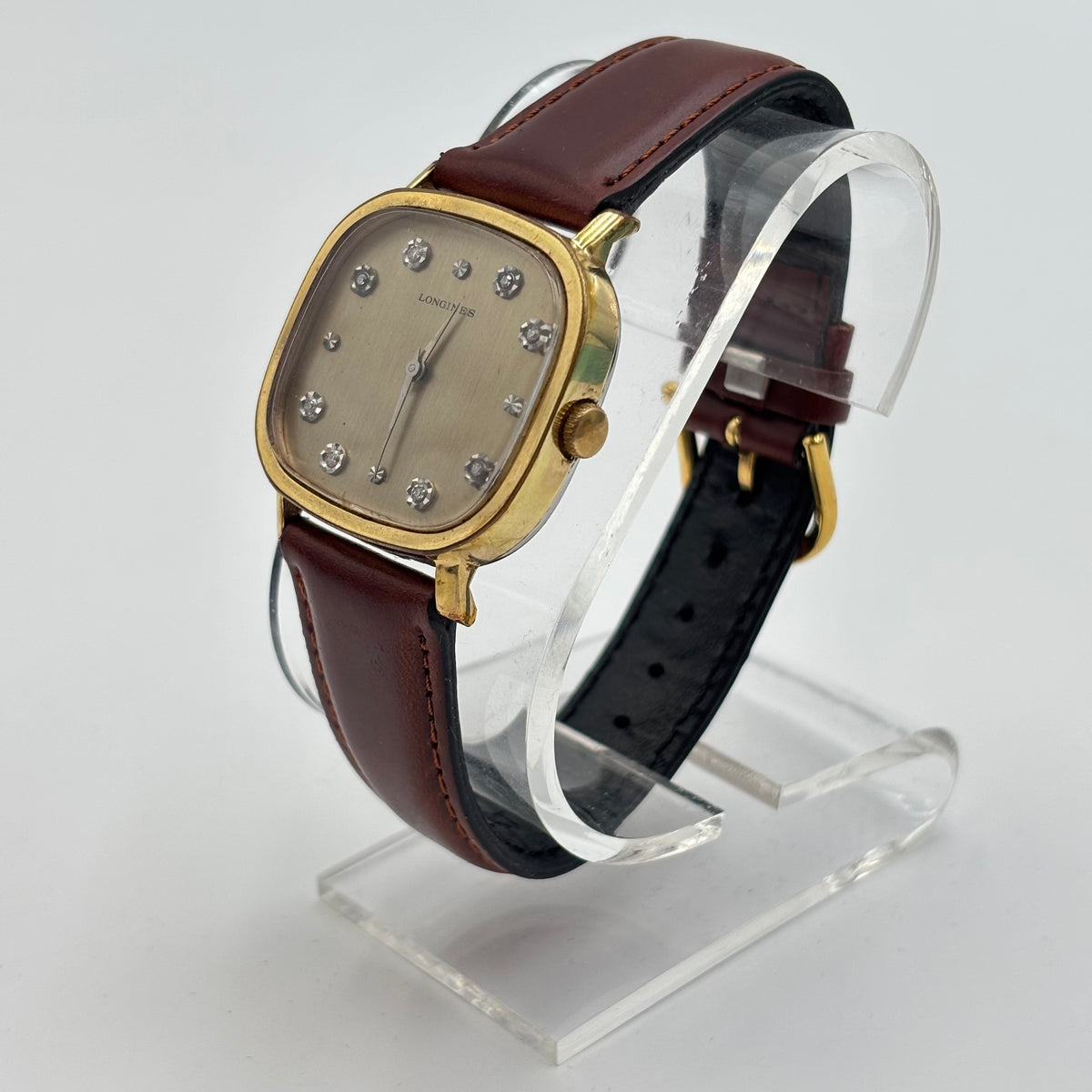 Longines Vintage 1970s Gold-Tone Diamond Dial Cushion Watch