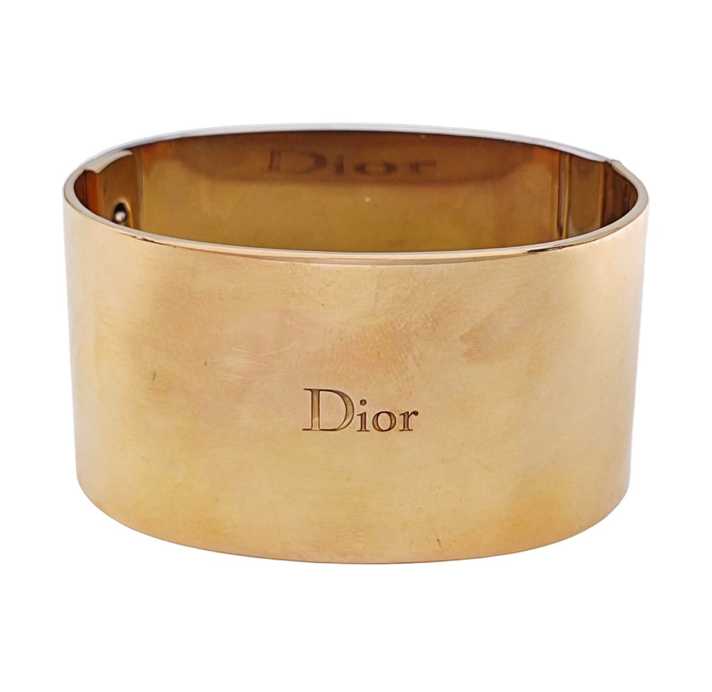 Christian Dior Two-Tone Mirror Finish Wide Logo Cuff Bracelet 2010s