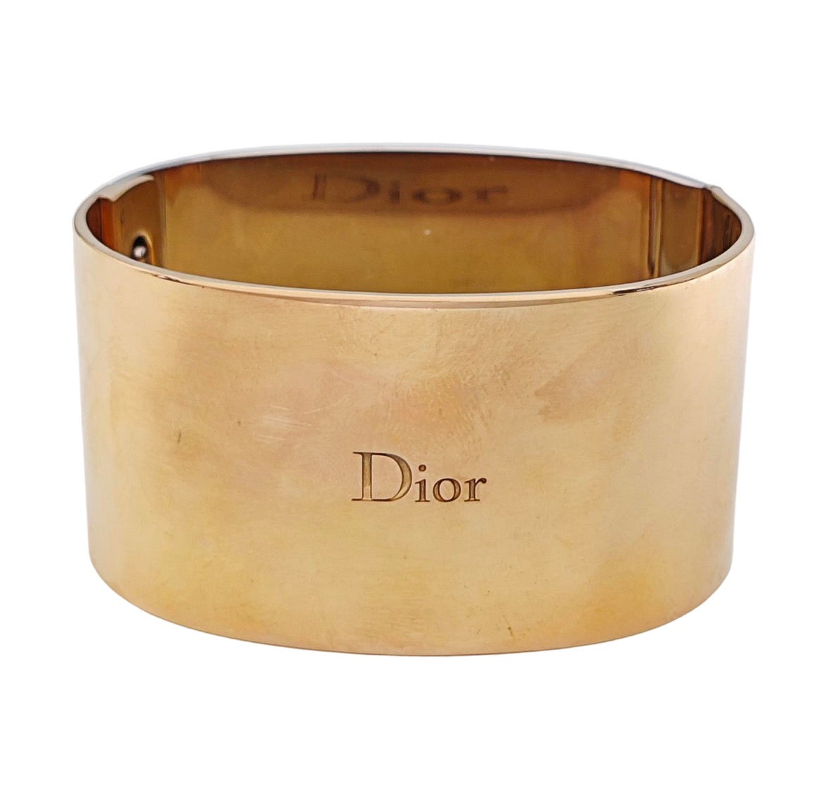 Christian Dior Two-Tone Mirror Finish Wide Logo Cuff Bracelet 2010s