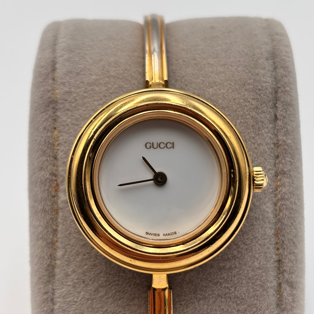 Gucci Gold Tone Interchangeable Bezel Bangle Watch Set