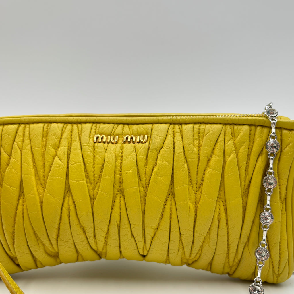 Miu Miu Matelassé Nappa Leather Crystal Chain Clutch