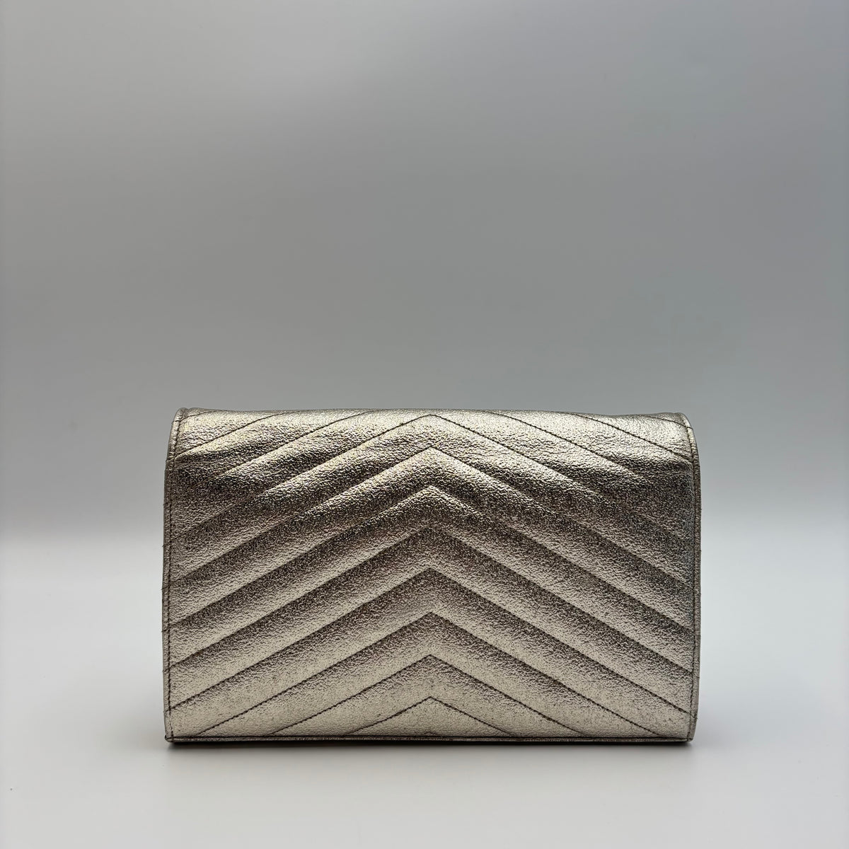 Saint Laurent Metallic Gold Matelassé Chevron Monogram Chain Wallet