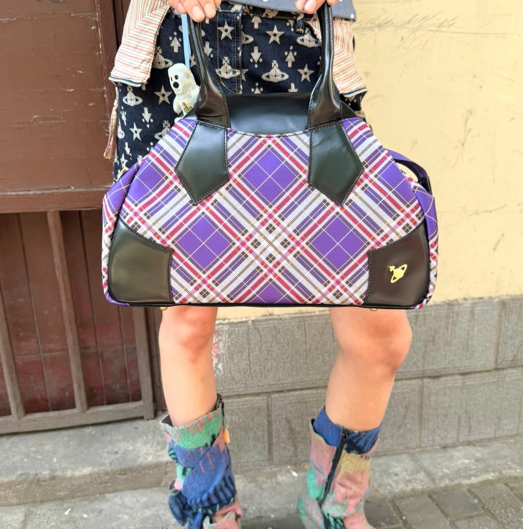 Vivienne Westwood Purple Tartan Orb Handbag