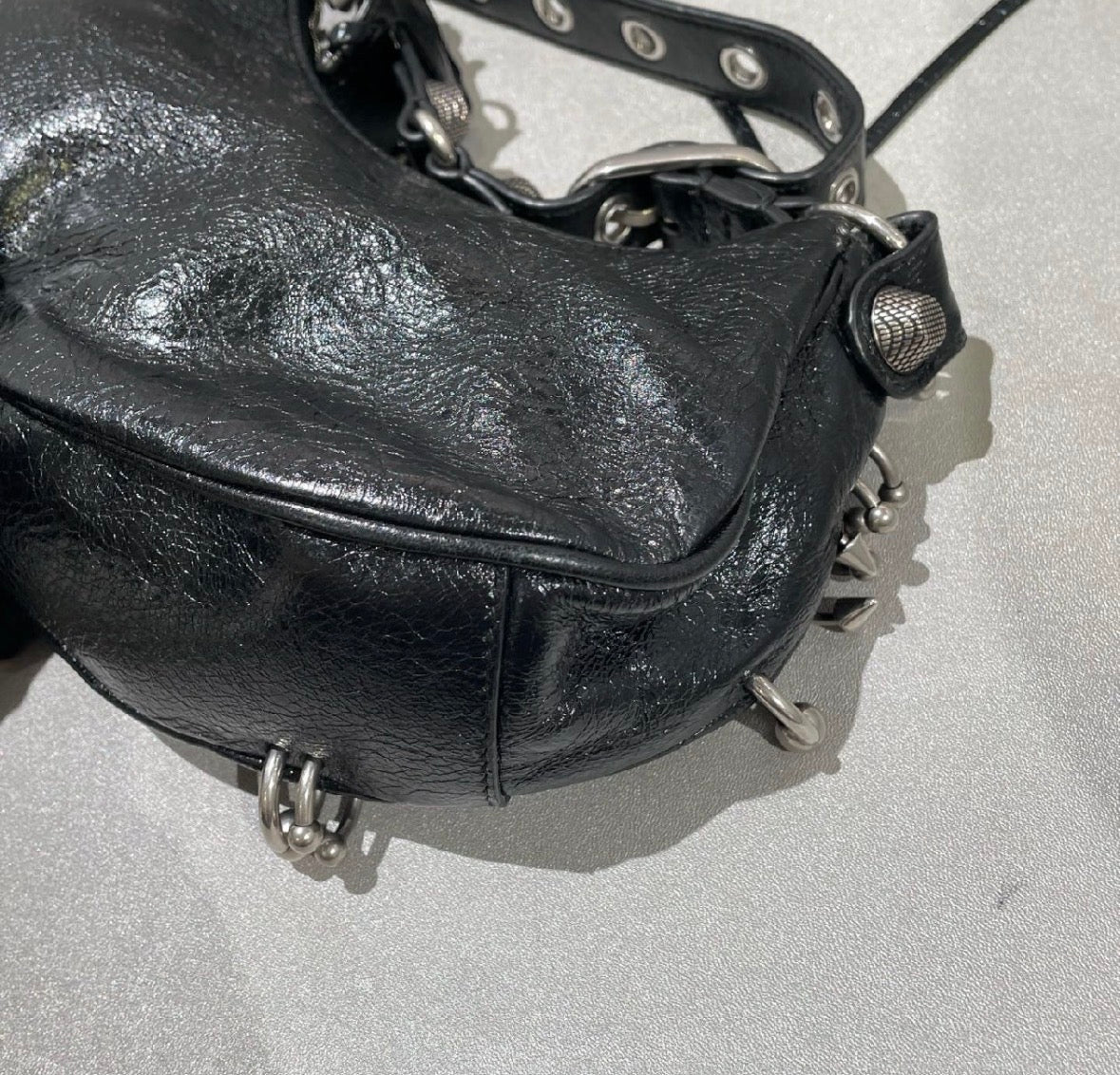 Balenciaga Le Cagole XS Piercing Leather Shoulder Bag in Black