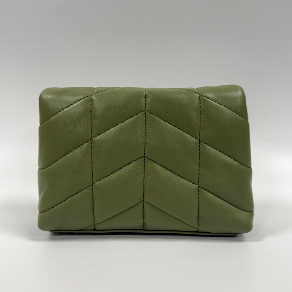 Saint Laurent Loulou Puffer Small Pouch in Olive Green Leather