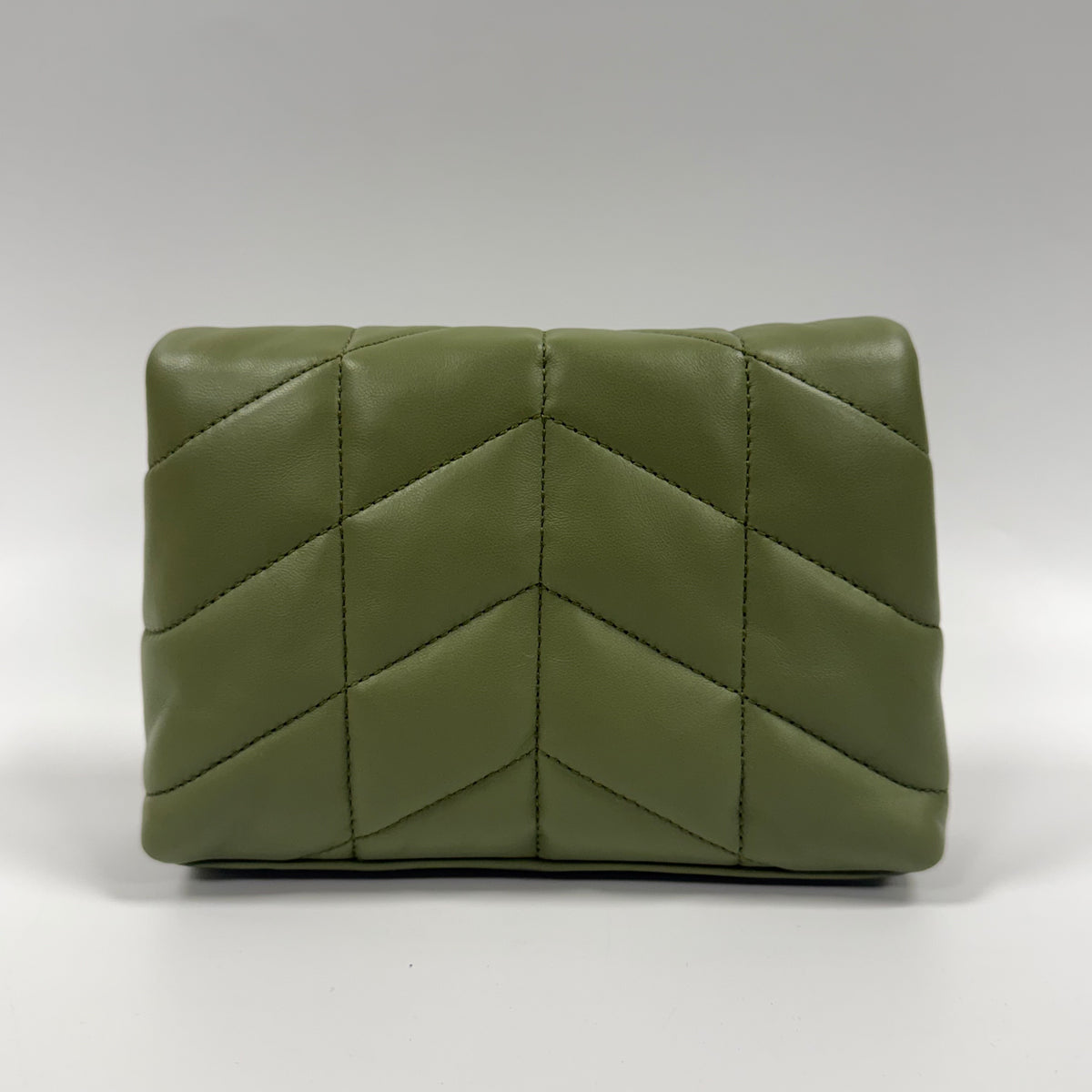 Saint Laurent Loulou Puffer Small Pouch in Olive Green Leather