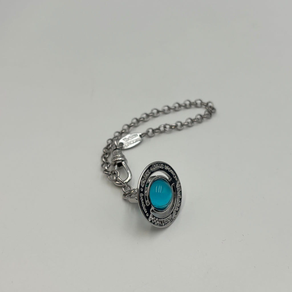 Vivienne Westwood Blue Crystal Orb Chain Bracelet in Silver