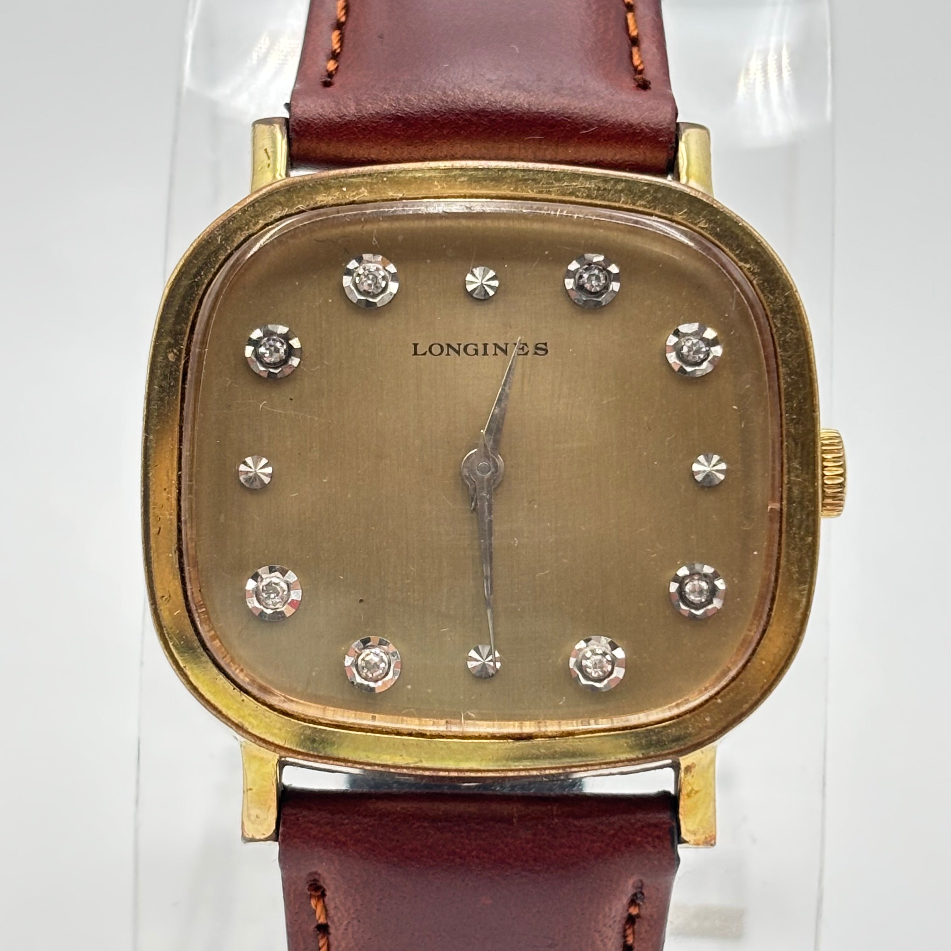 Longines Vintage 1970s Gold-Tone Diamond Dial Cushion Watch