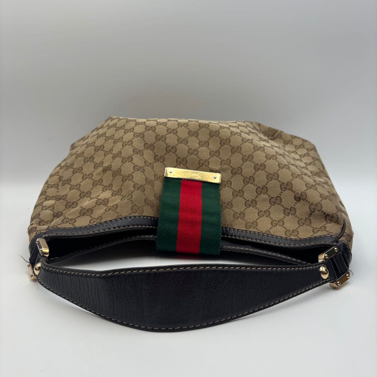Gucci Vintage GG Canvas Web Stripe Hobo Shoulder Bag in Beige