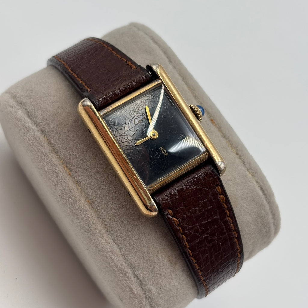Must de Cartier Tank Vermeil Black Dial Watch 21mm