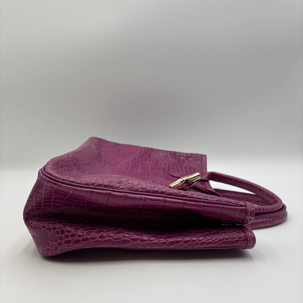 Longchamp Roseau Croc-Embossed Leather Tote in Fuchsia Pink