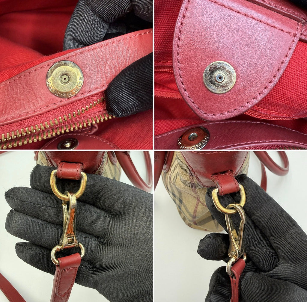 Burberry Haymarket Check Tote Bag in Beige & Red