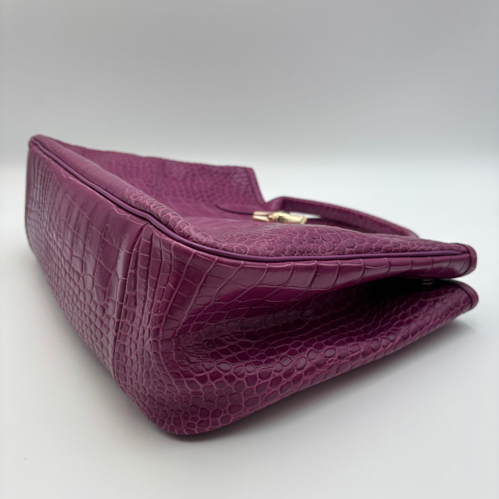 Longchamp Roseau Croc-Embossed Leather Tote in Fuchsia Pink