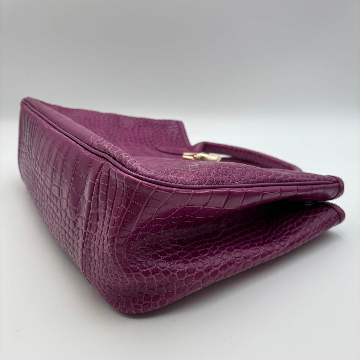 Longchamp Roseau Croc-Embossed Leather Tote in Fuchsia Pink