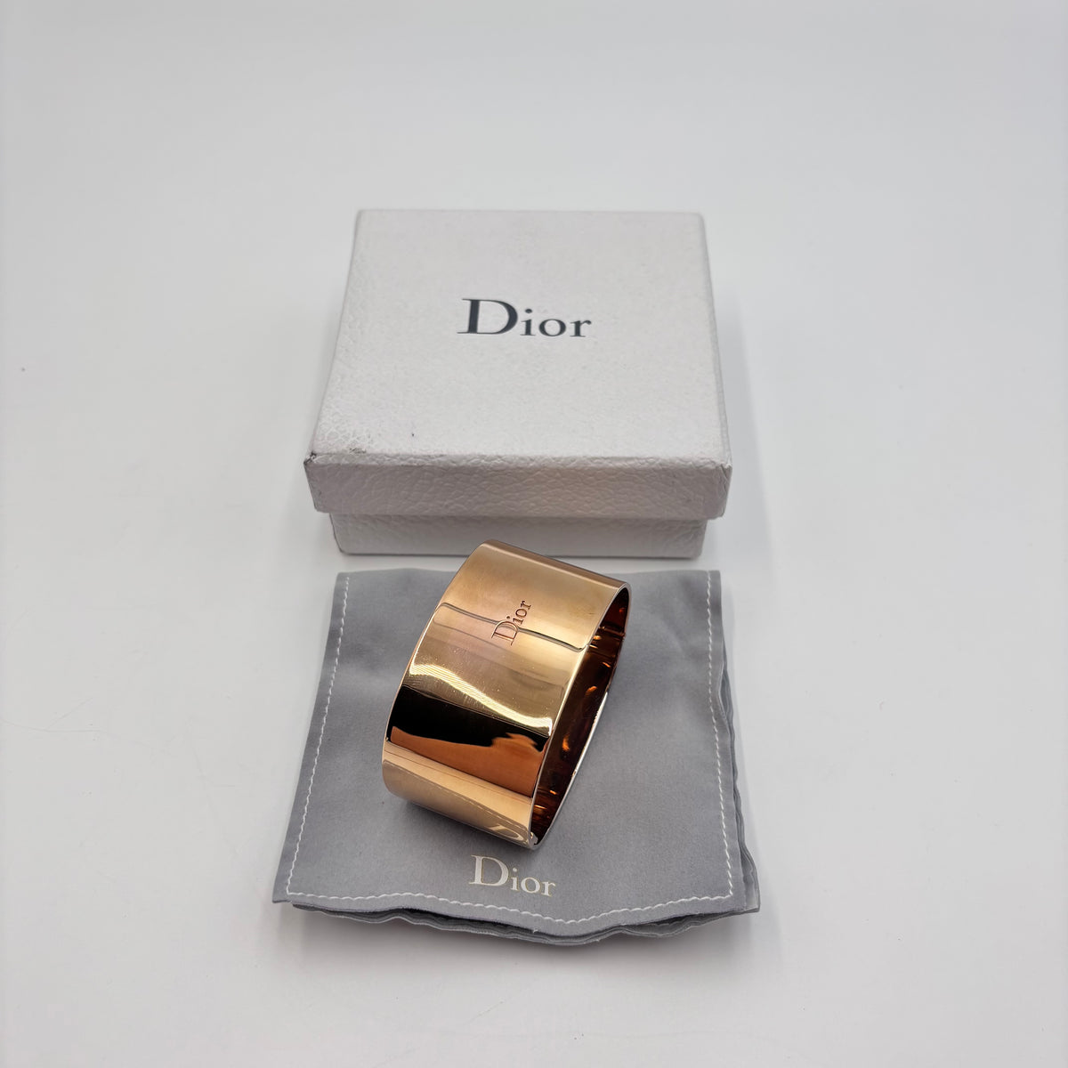 Christian Dior Two-Tone Mirror Finish Wide Logo Cuff Bracelet 2010s