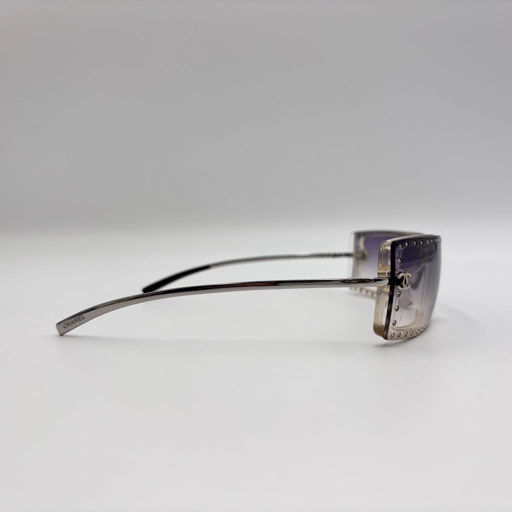 Chanel Vintage 5077-B Swarovski Crystal Purple Gradient Shield Sunglasses 00s
