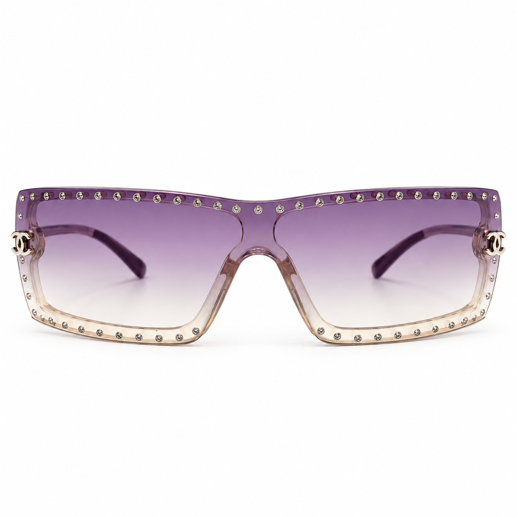 Chanel Vintage 5077-B Swarovski Crystal Purple Gradient Shield Sunglasses 00s