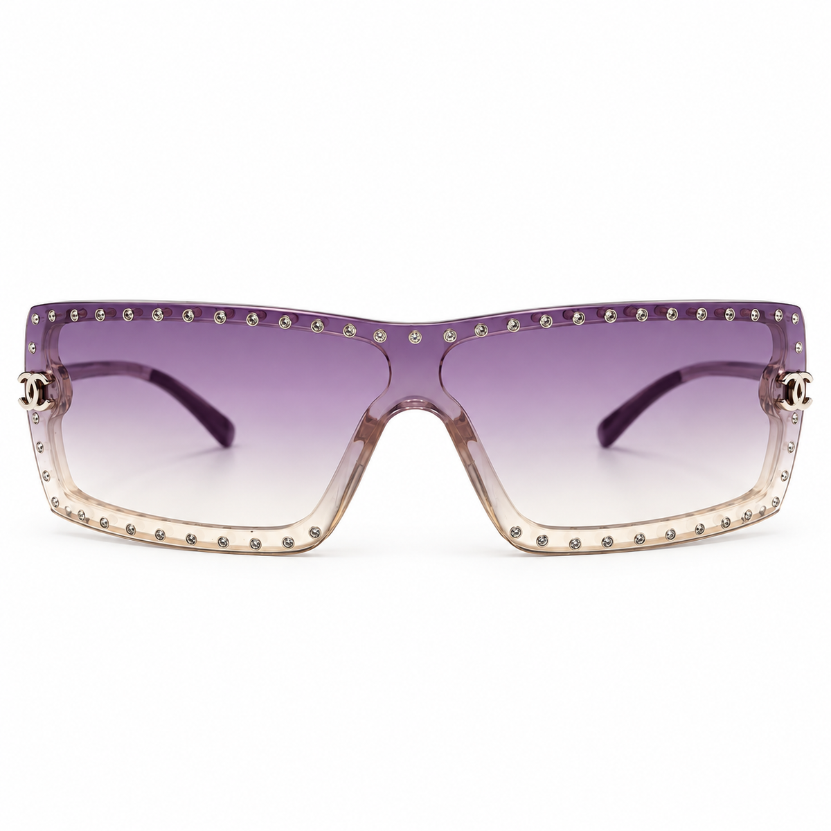 Chanel Vintage 5077-B Swarovski Crystal Purple Gradient Shield Sunglasses 00s