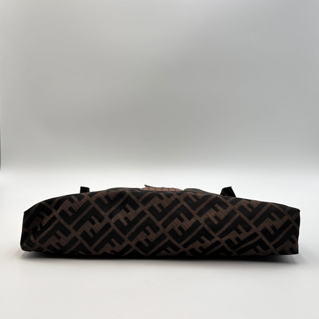 Fendi Zucca FF Canvas Shoulder Bag Brown Gold Hardware