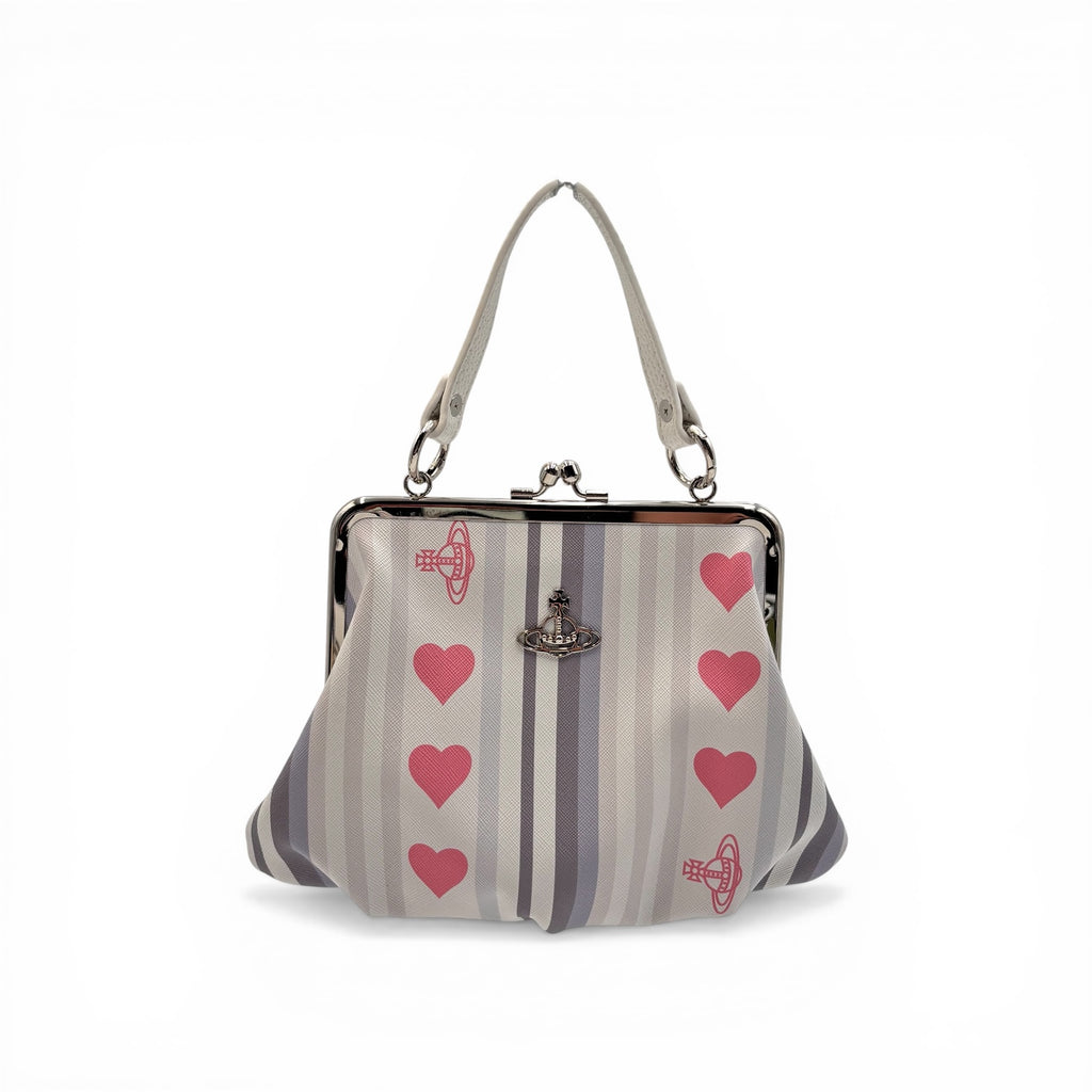 Vivienne Westwood Granny Frame Bag White Hearts Stripe Top Handle Crossbody