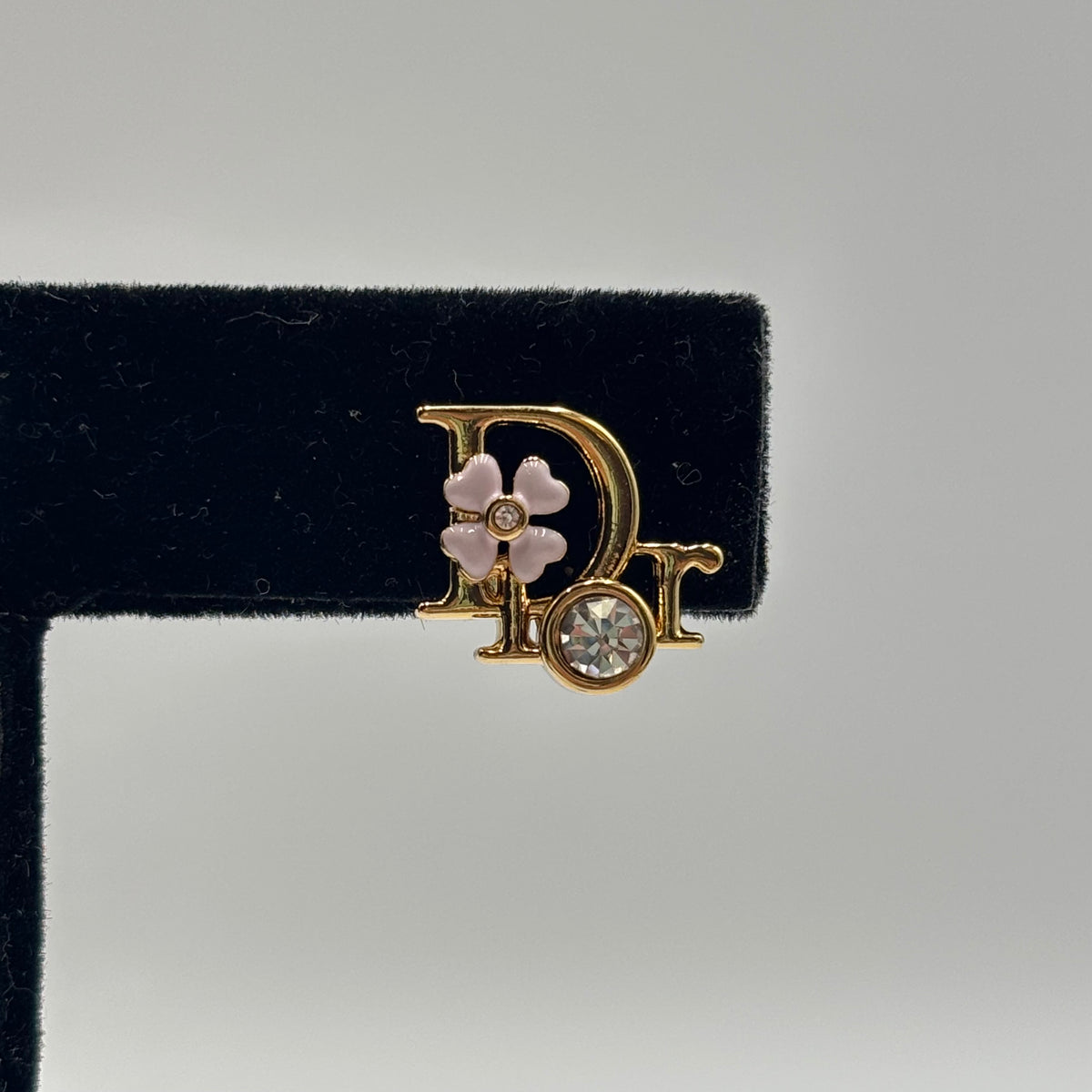 Dior Precious Clover Pink Lacquer Crystal Stud Earrings