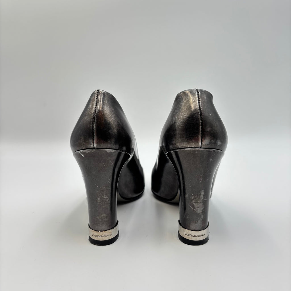 D&G Dolce & Gabbana Metallic Leather Square Toe Pumps – Size 36