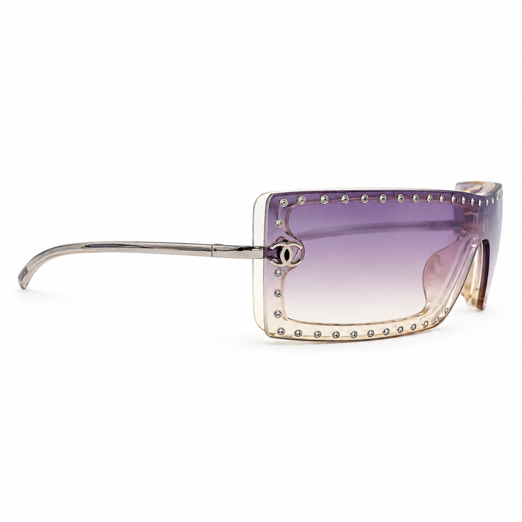 Chanel Vintage 5077-B Swarovski Crystal Purple Gradient Shield Sunglasses 00s