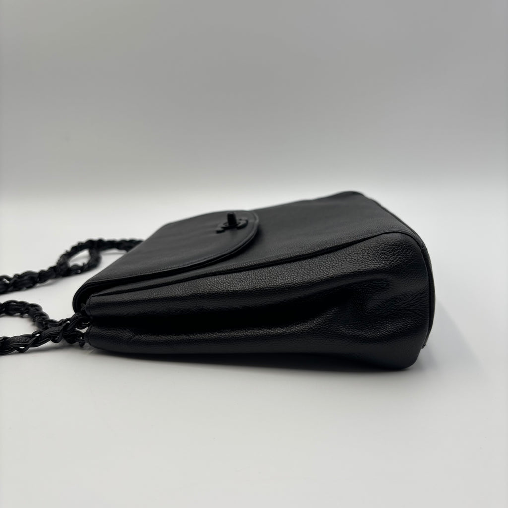 Chanel Black Caviar Leather Monochrome CC Chain Shoulder Bag 1990s