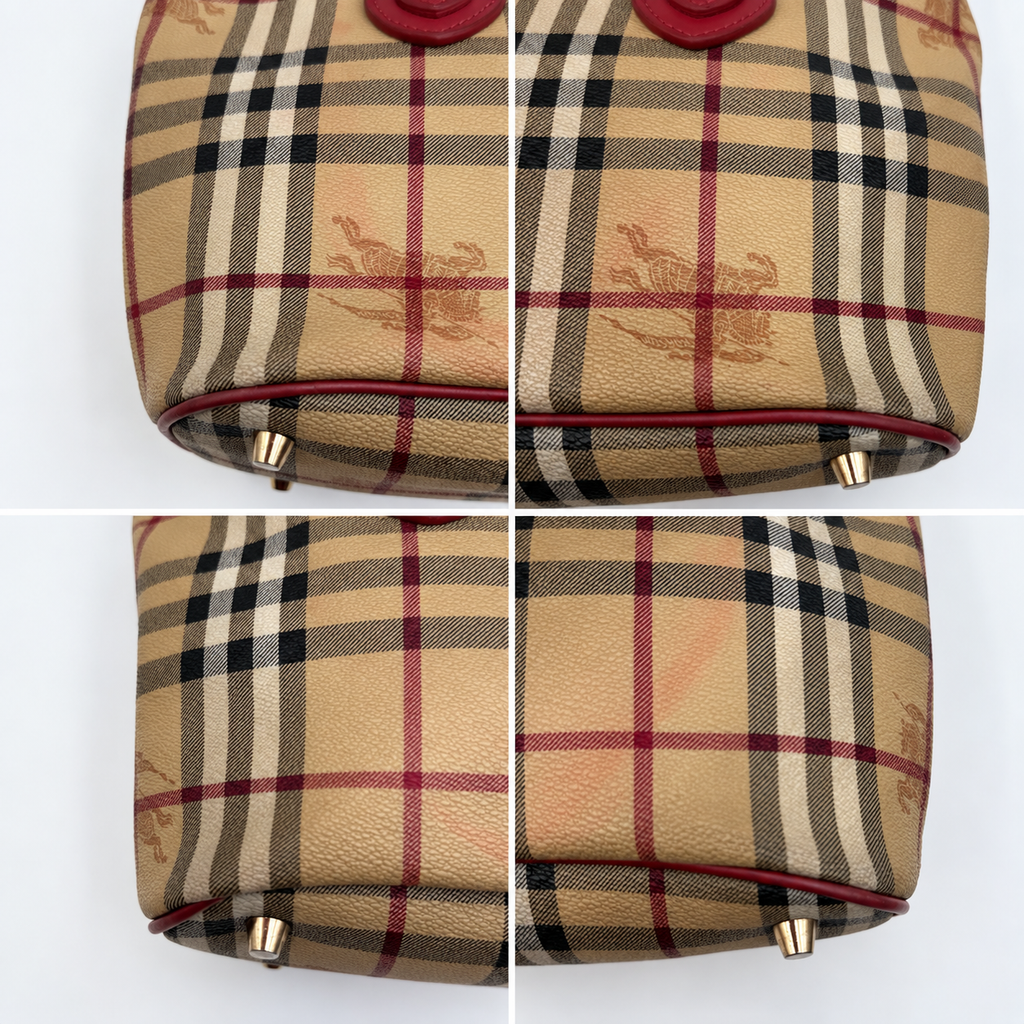 Burberry Haymarket Check Tote Bag in Beige & Red
