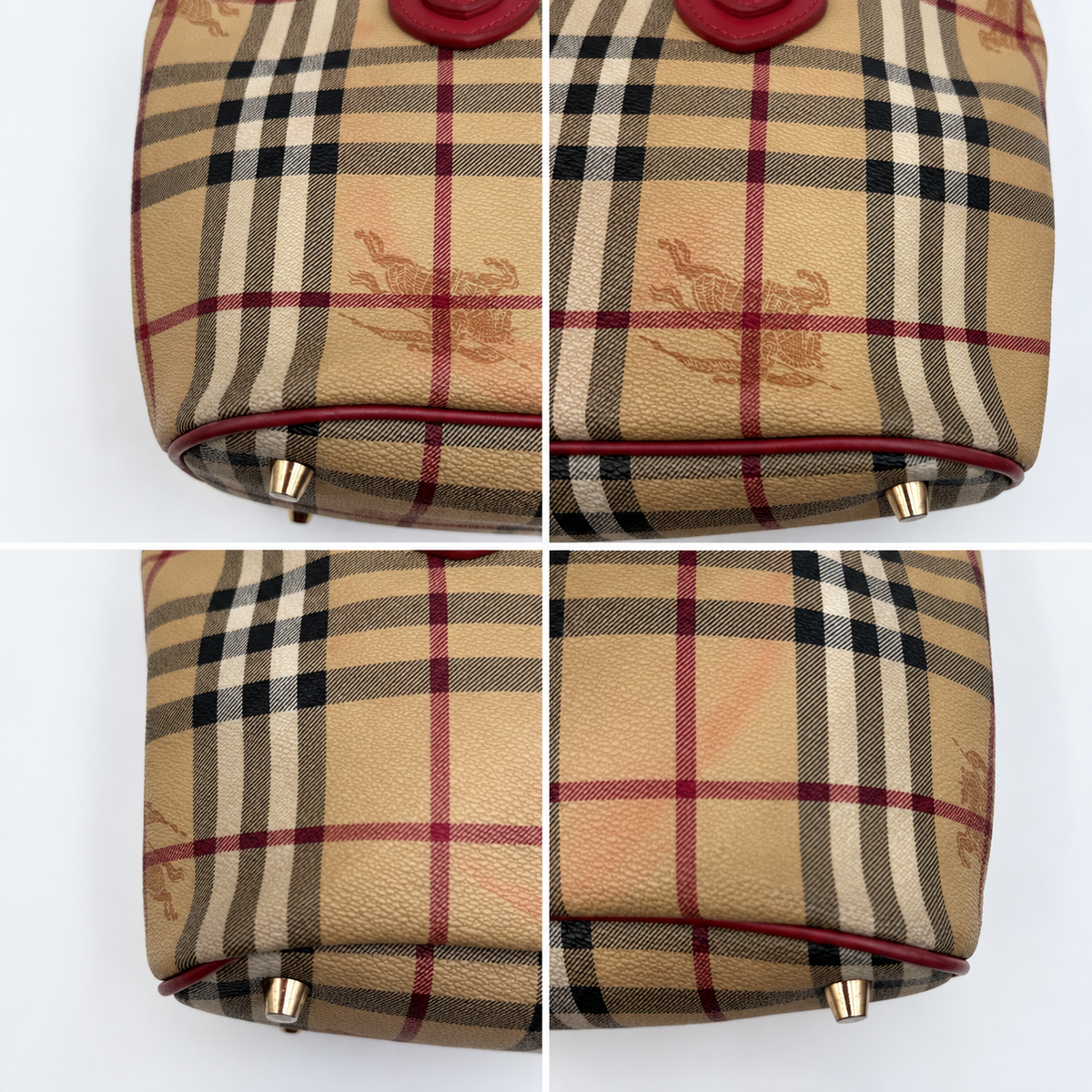 Burberry Haymarket Check Tote Bag in Beige & Red