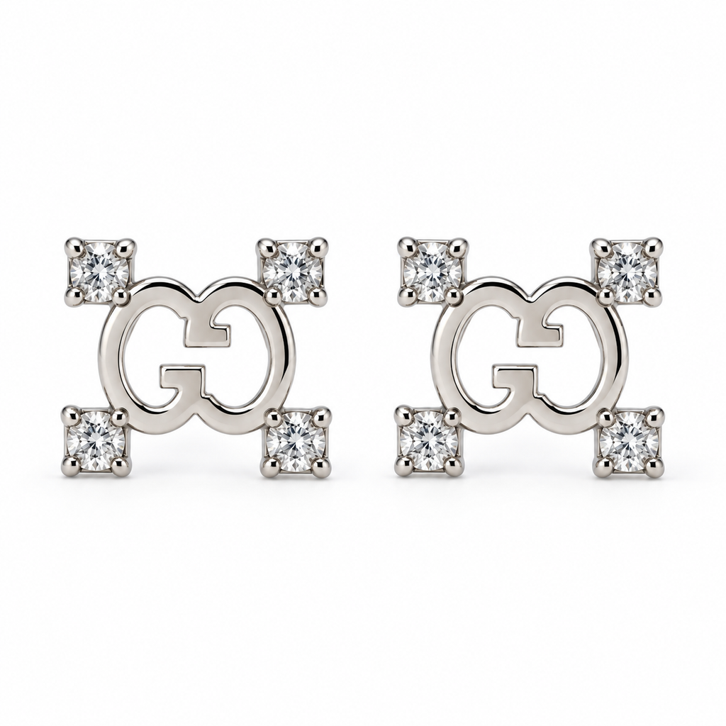 Gucci Interlocking G White Gold Diamond Stud Earrings