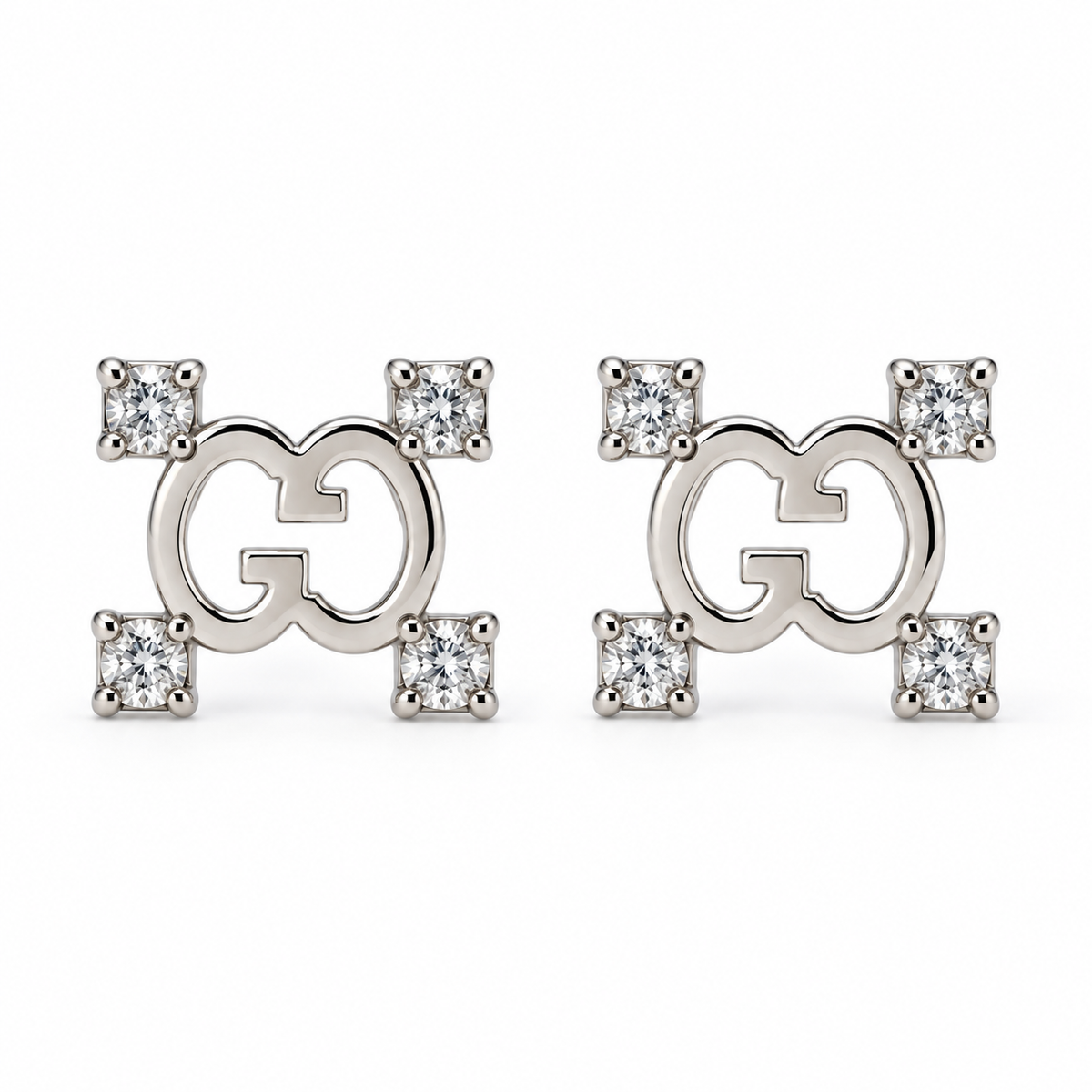 Gucci Interlocking G White Gold Diamond Stud Earrings