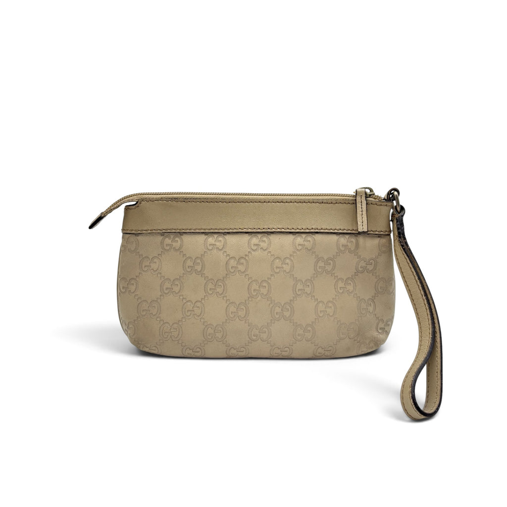 Gucci Guccissima Leather Wristlet Pochette – Beige