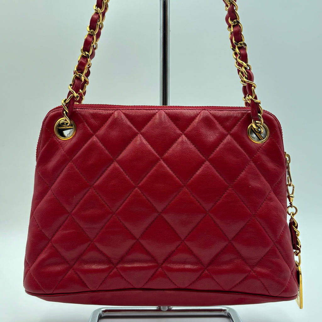 Chanel Vintage Rue Cambon Medallion Quilted Red Leather Shoulder Bag