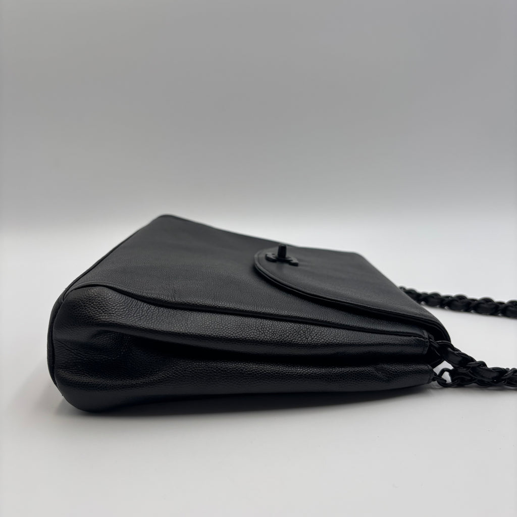 Chanel Black Caviar Leather Monochrome CC Chain Shoulder Bag 1990s