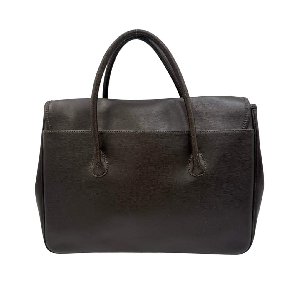 Longchamp Vintage Roseau Top Handle Satchel Bag Dark Brown Leather