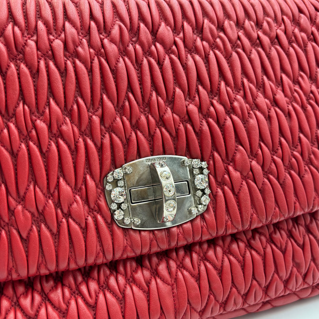 Miu Miu Nappa Cristal Cloquet Shoulder Bag in Fuoco Red