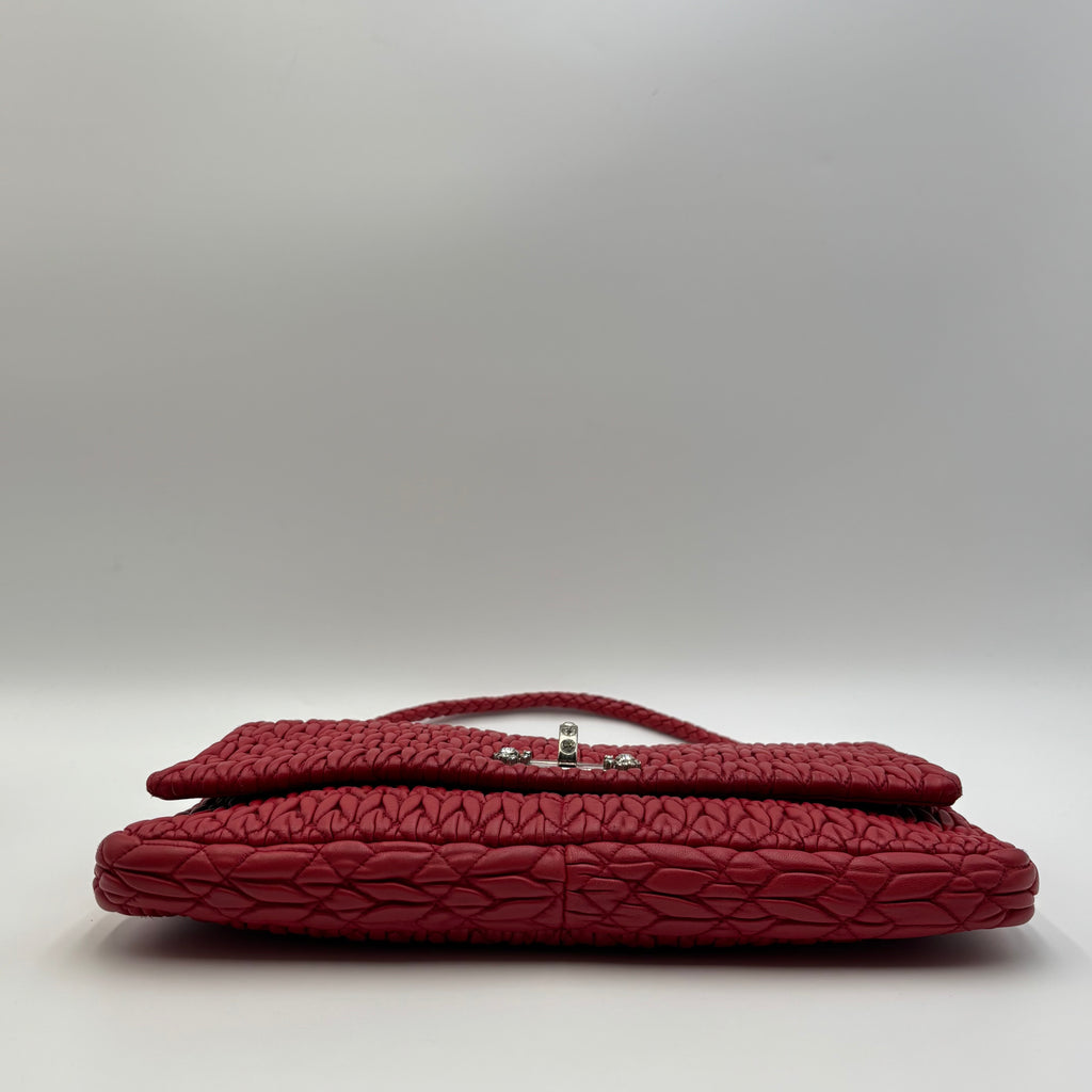 Miu Miu Nappa Cristal Cloquet Shoulder Bag in Fuoco Red