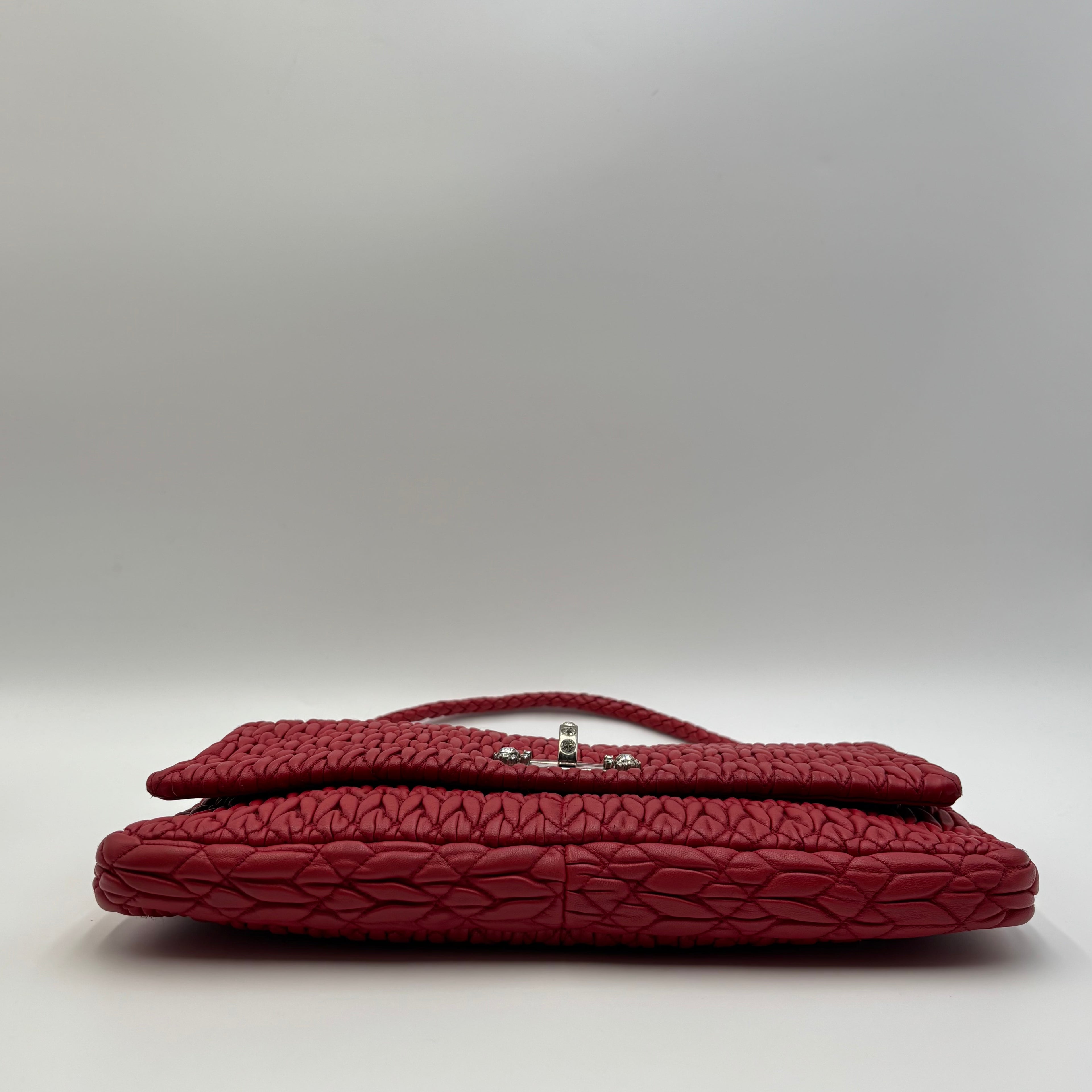 Miu Miu Nappa Cristal Cloquet Shoulder Bag in Fuoco Red