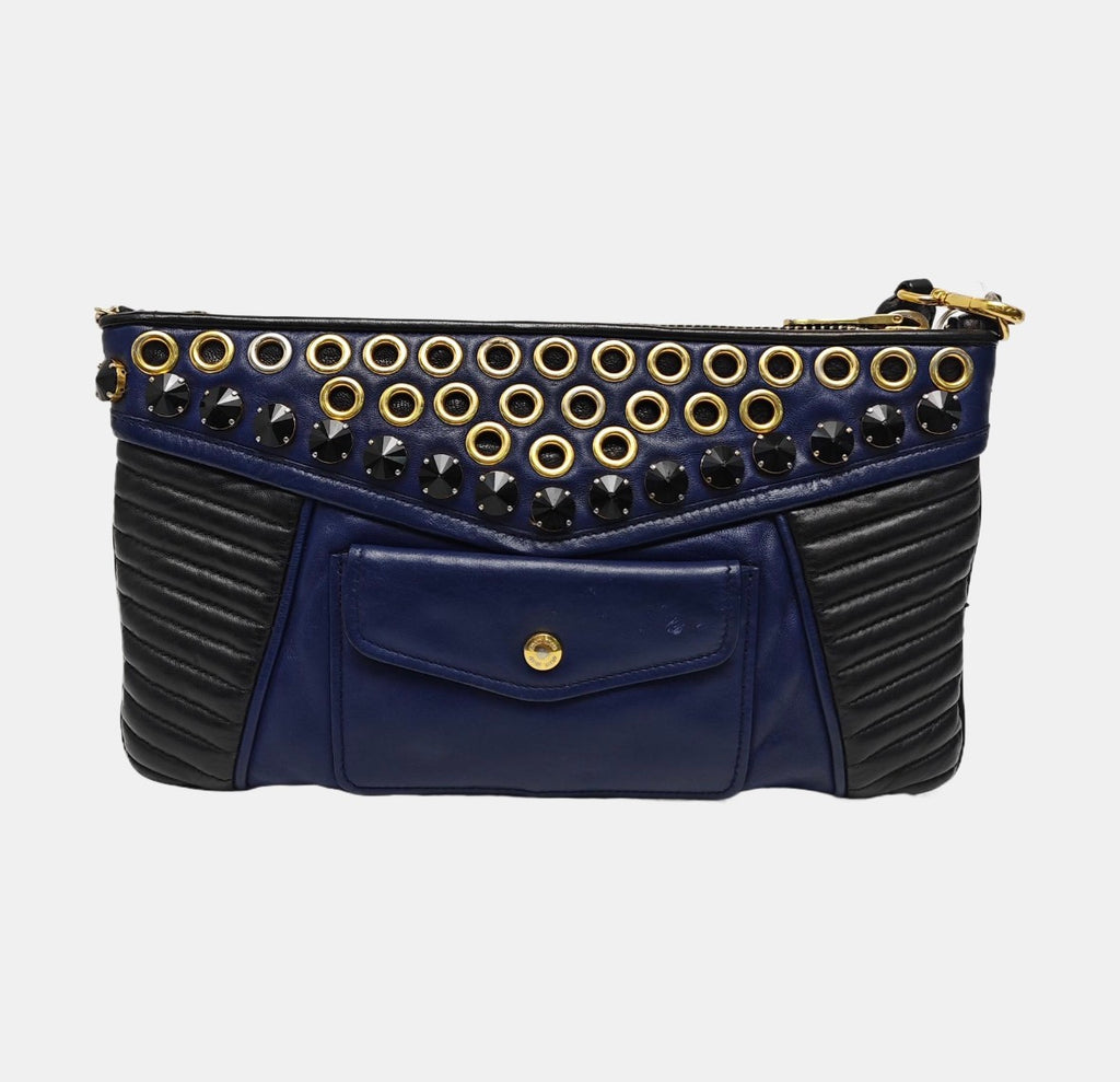 Miu Miu by Miuccia Prada Nappa Biker Crystal Embellished Quilted Clutch circa 2004