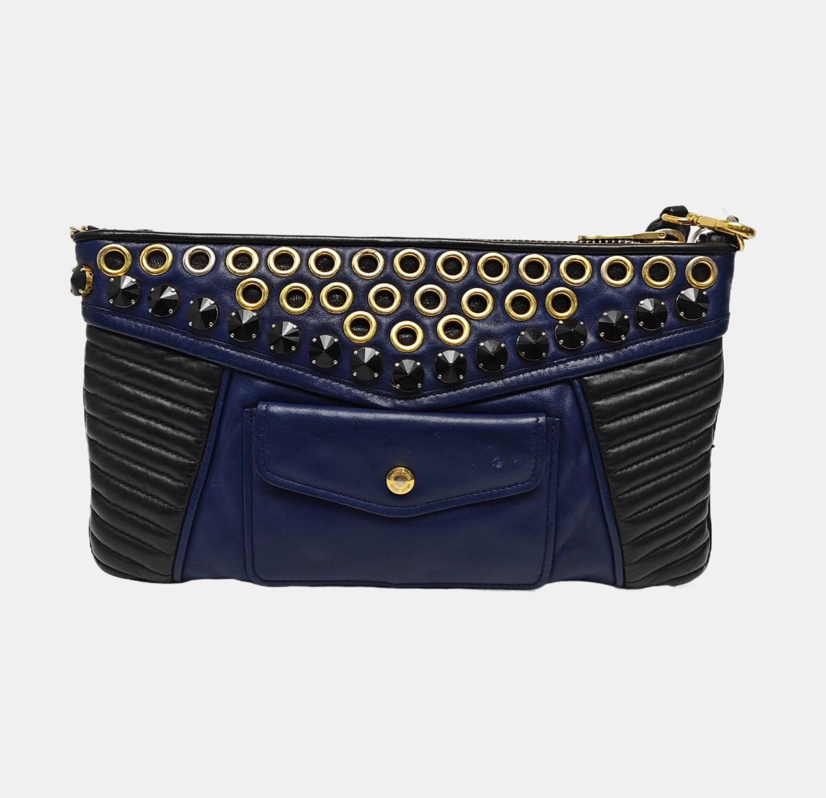 Miu Miu by Miuccia Prada Nappa Biker Crystal Embellished Quilted Clutch circa 2004