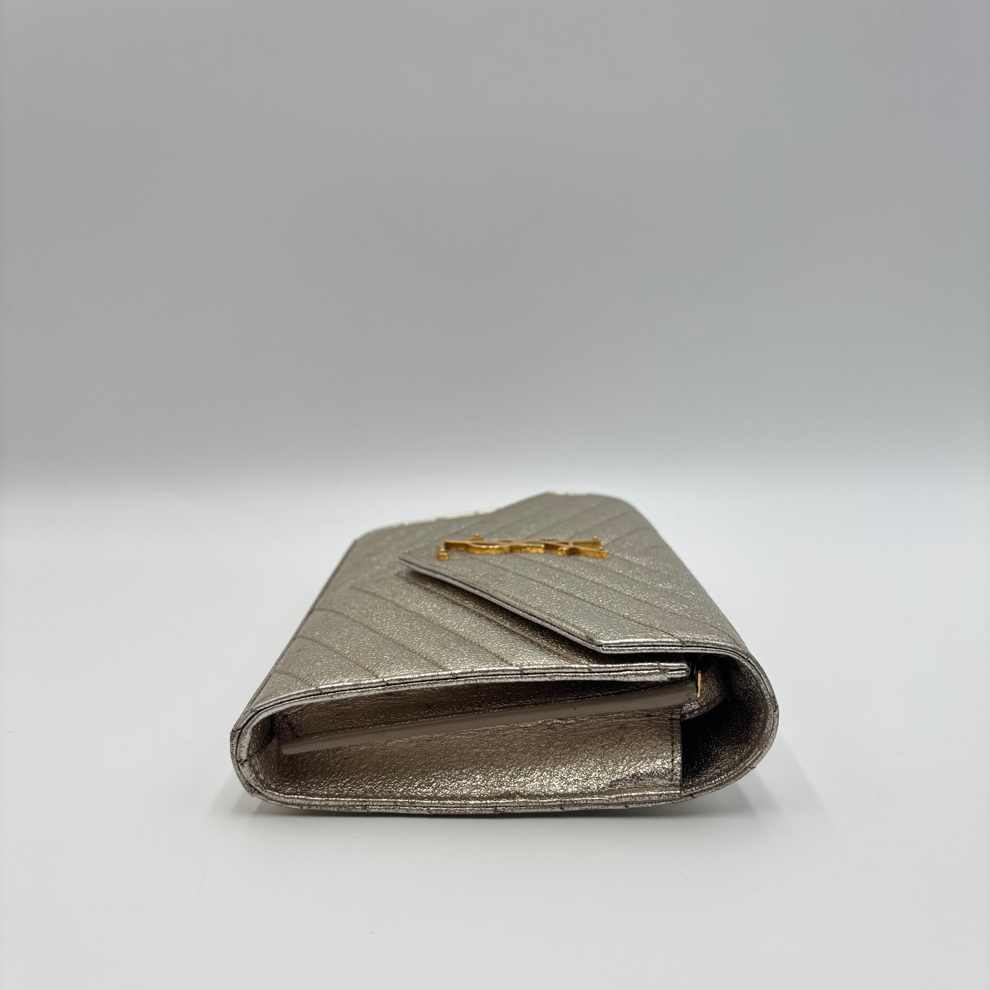 Saint Laurent Metallic Gold Matelassé Chevron Monogram Chain Wallet