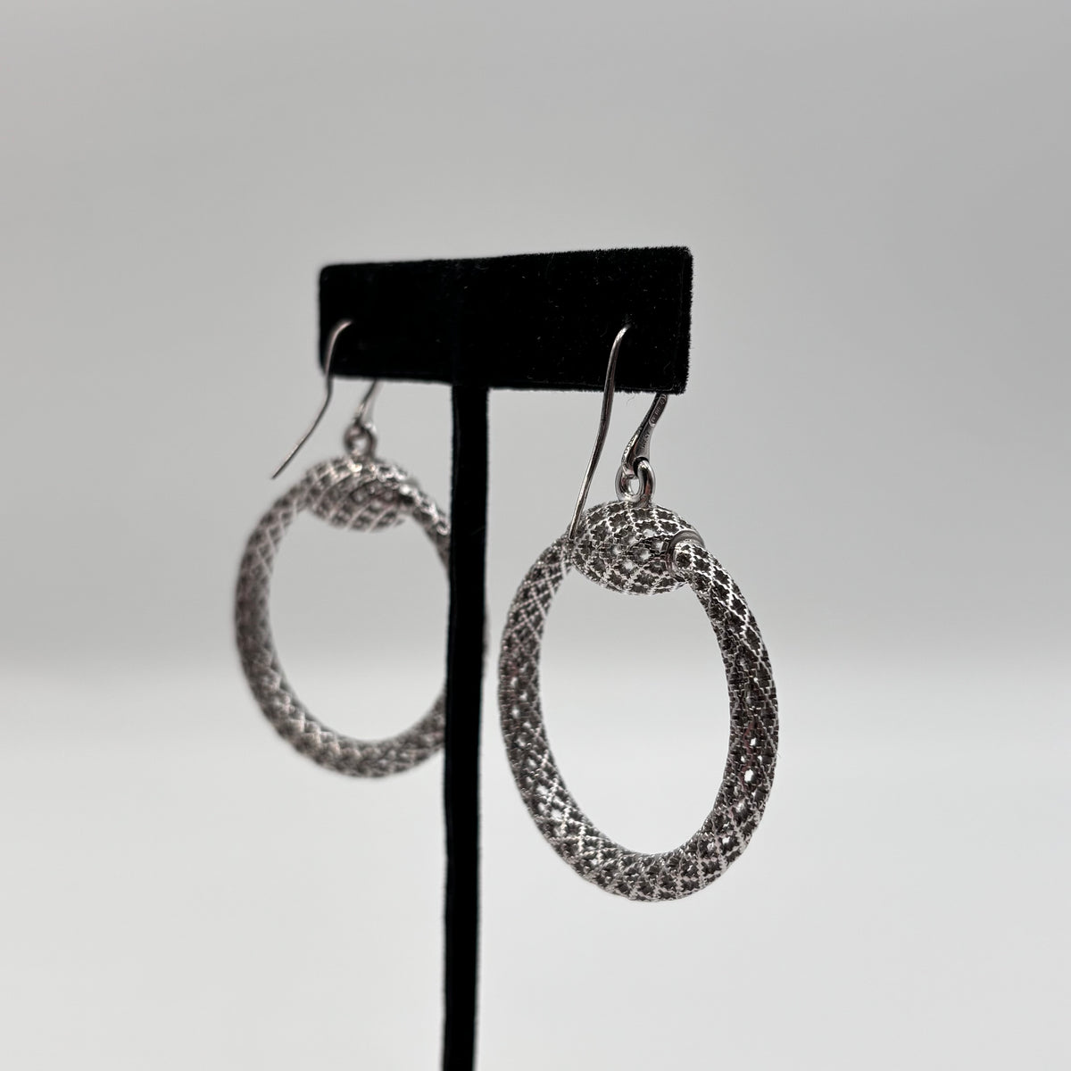 Gucci Sterling Silver Textured Hoop Drop Earrings