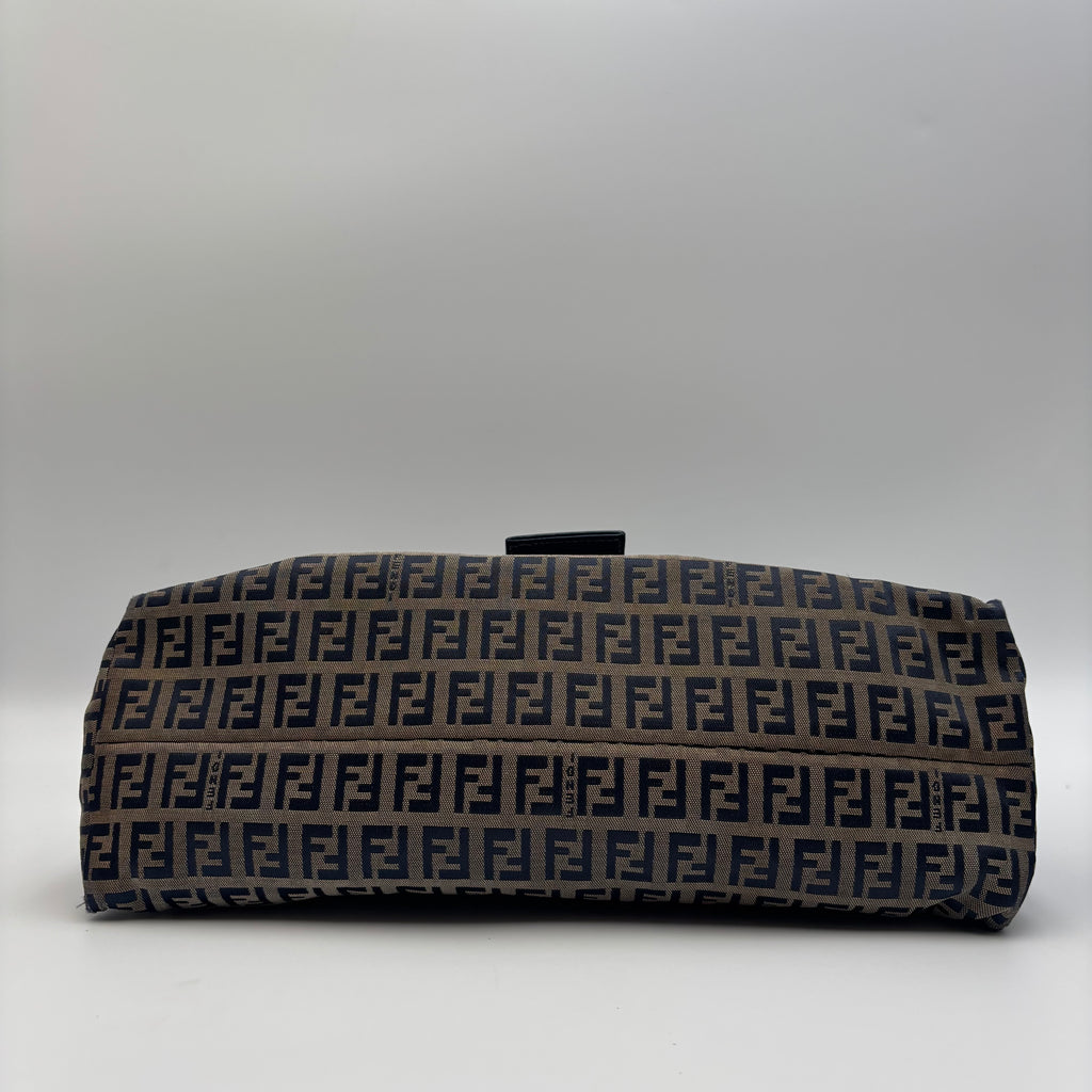 Fendi Zucca FF Monogram Canvas Shoulder Bag in Navy Blue 2000s