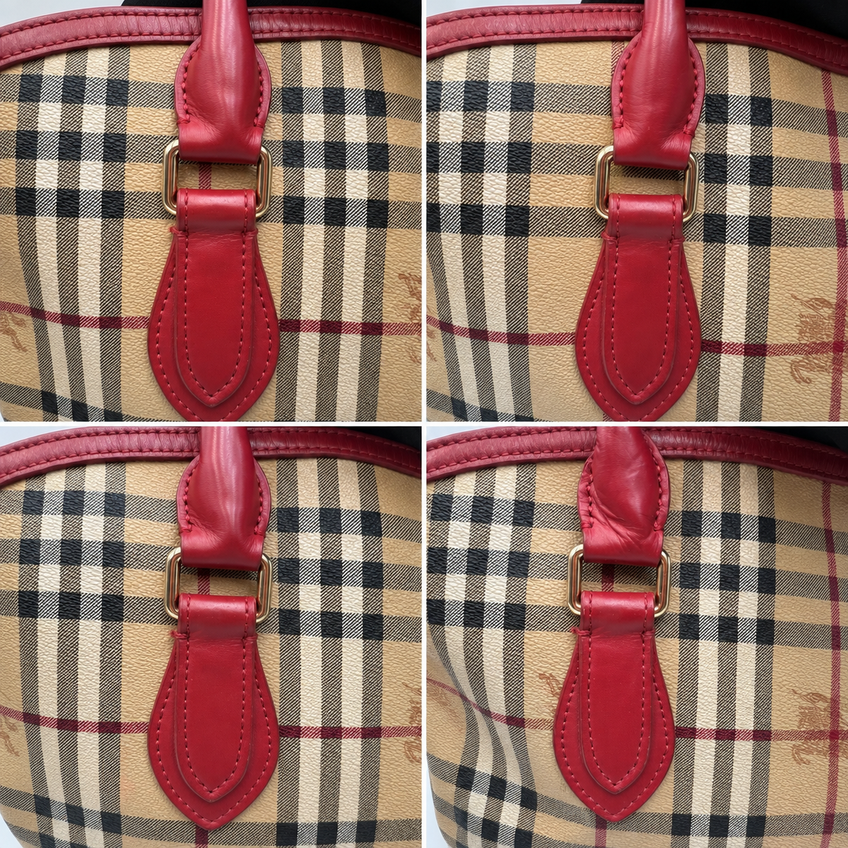 Burberry Haymarket Check Tote Bag in Beige & Red