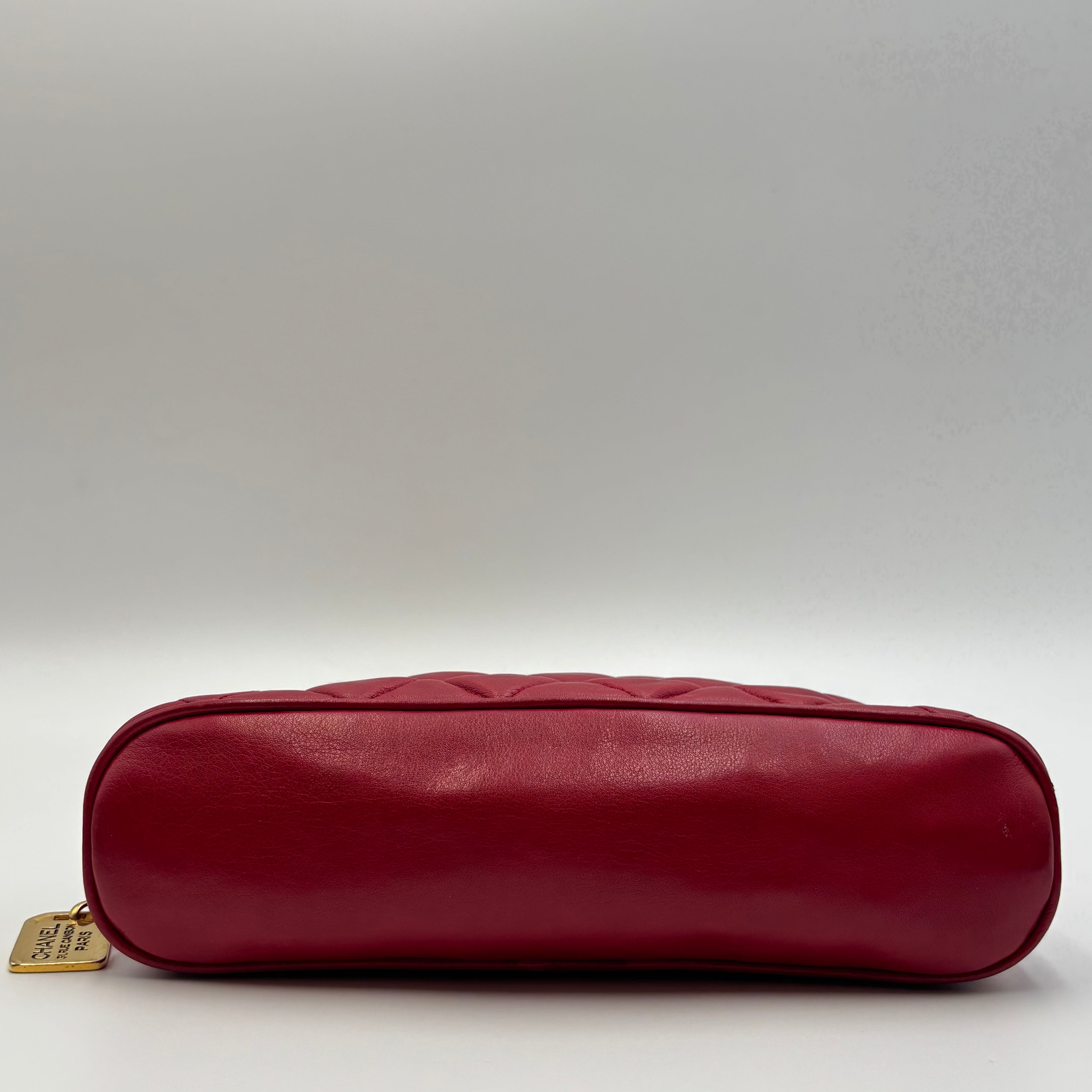 Chanel Vintage Rue Cambon Medallion Quilted Red Leather Shoulder Bag