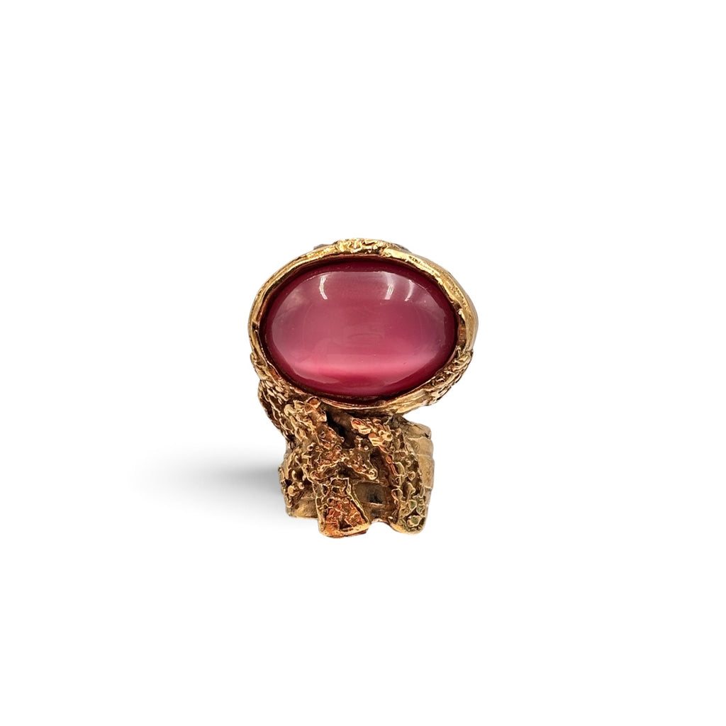 Yves Saint Laurent Arty Pink Cabochon Cocktail Ring Gold Tone Size 5