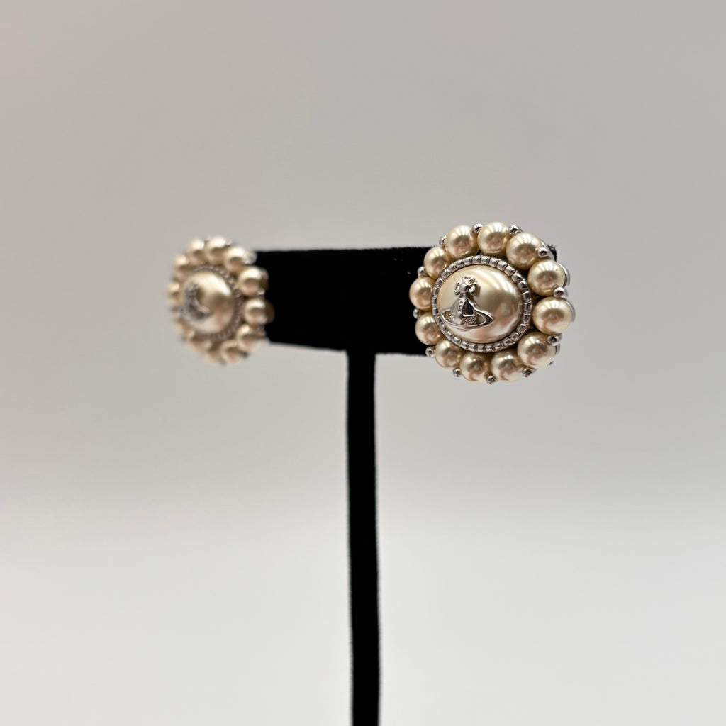 Vivienne Westwood Amaya Pearl Orb Stud Earrings Silver Tone
