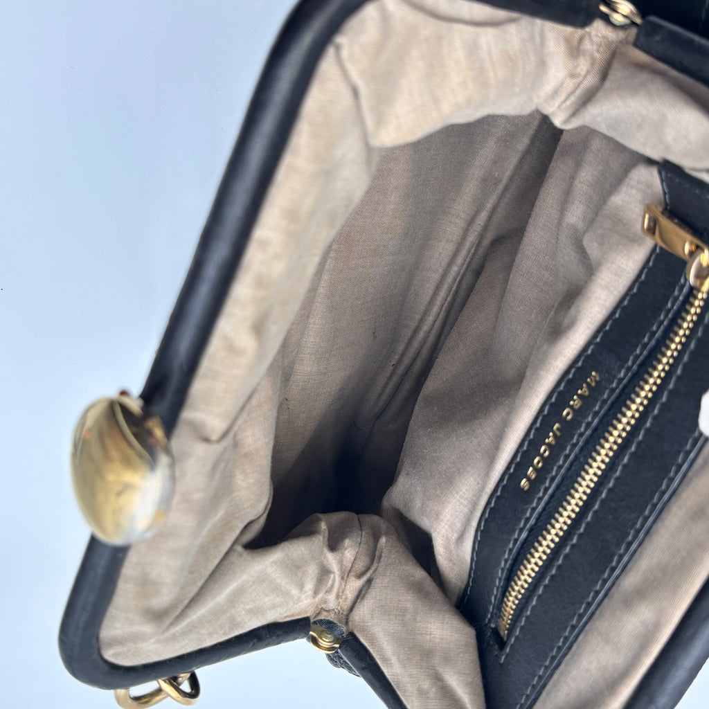Marc Jacobs 2008 Stam Quilted Leather Frame Bag Black Gold Chain Strap