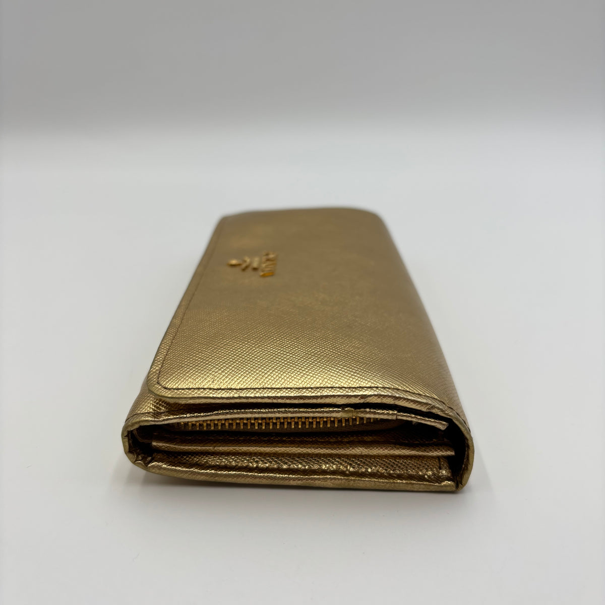 Prada Metallic Gold Saffiano Leather Continental Wallet